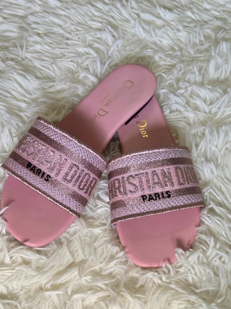 Dior Pink Crystal-Embroidered Slide Sandals